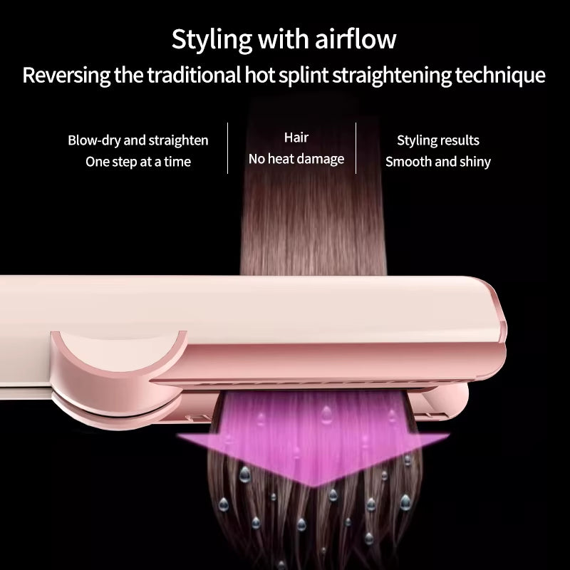 2-In-1 Hair Dryer and Flat Iron Dual Heat Negative Ion Hair Styler for Quick Drying and Straightening Travel Friendly Home Use